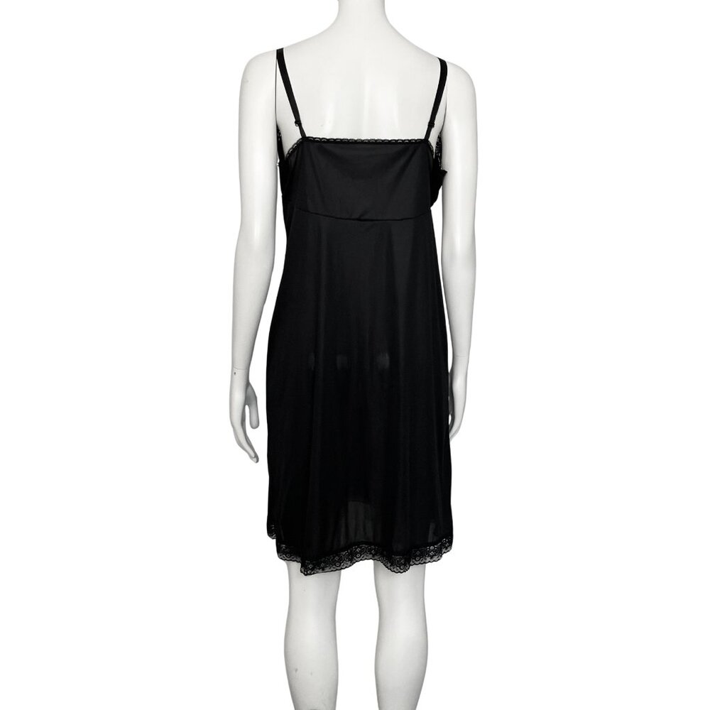 Vintage Black Satin Lingerie Slip Dress Lace Trim Chemise. M/L 22. Boho Coquette - Picture 5 of 12